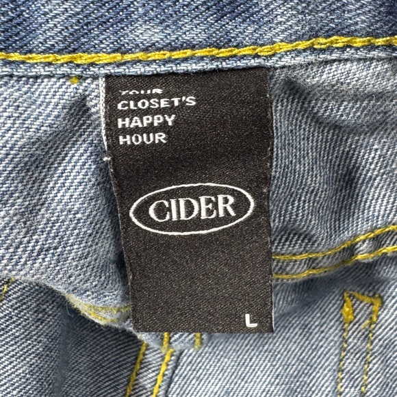 Cider Novelty Sequin Heart Patch Wide Leg High Rise Denim Blue Jeans Size Large - Picture 15 of 15